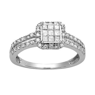 10k White Gold 1/2 Carat T.W. Diamond Halo Engagement Ring