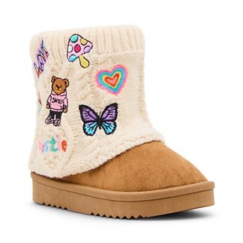 madden girl Toddler Sweater Embroidered Patches Booties