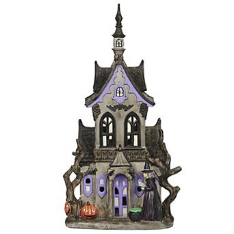 Roman 16-inch Lighted Haunted House & Witch Table Decor
