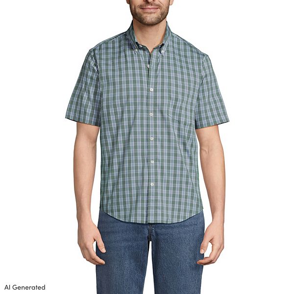 lands end mens short sleeve dress shirts Men's Short Sleeve Straight Collar Broadcloth Shirt