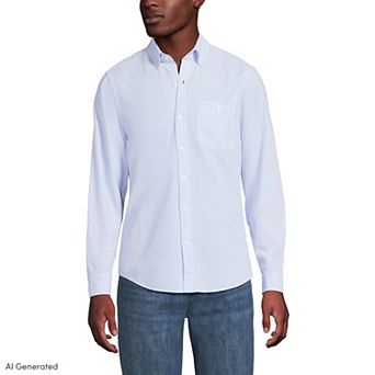 Men's Tall Lands' End Long Sleeve Seersucker Shirt
