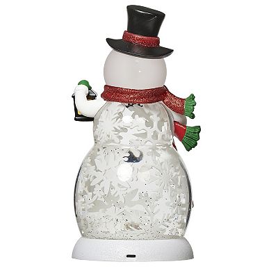 Roman 9-inch Lighted Swirl Snowman Rotates Inside Table Decor