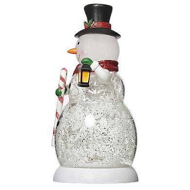 Roman 9-inch Lighted Swirl Snowman Rotates Inside Table Decor