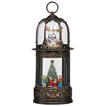 Roman 13-inch Lighted Scene Rotating Santa Town Table Decor