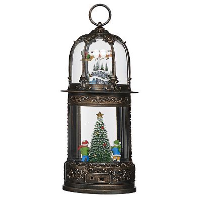 Roman 13-inch Lighted Scene Rotating Santa Town Table Decor