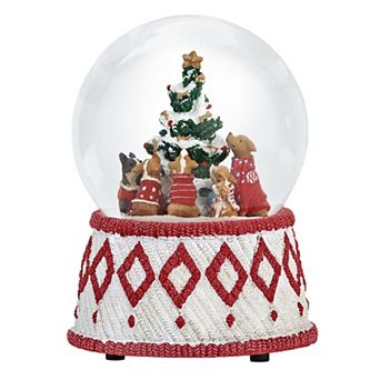 Roman 6-inch Musical Dogs Around Tree Dome Snow Globe Table Decor