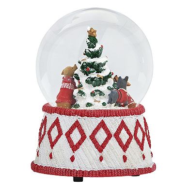 Roman 6-inch Musical Dogs Around Tree Dome Snow Globe Table Decor