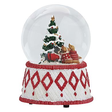 Roman 6-inch Musical Dogs Around Tree Dome Snow Globe Table Decor