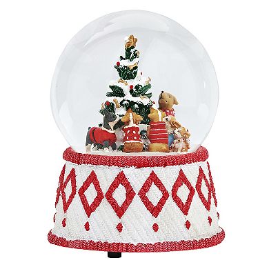 Roman 6-inch Musical Dogs Around Tree Dome Snow Globe Table Decor