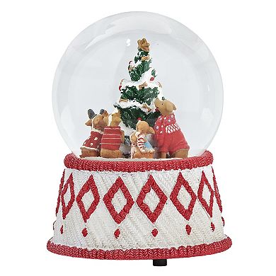 Roman 6-inch Musical Dogs Around Tree Dome Snow Globe Table Decor