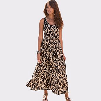 Lascana Women's Smocked V-Neck Maxi Dress
