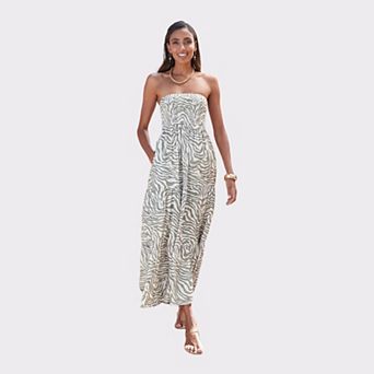 Lascana Women's Smocked Strapless Maxi Dress