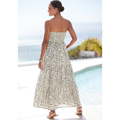 Lascana Women's Smocked Strapless Maxi Dress