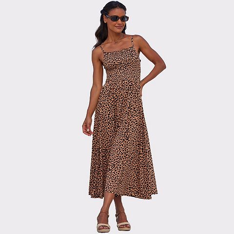 Женские платья Lascana Women's Smocked Leopard Print Dress