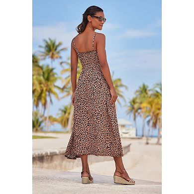 Lascana Women's Smocked Leopard Print Dress