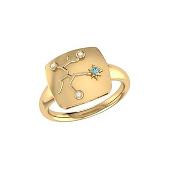 Sagittarius Blue Topaz & Diamond Signet Ring