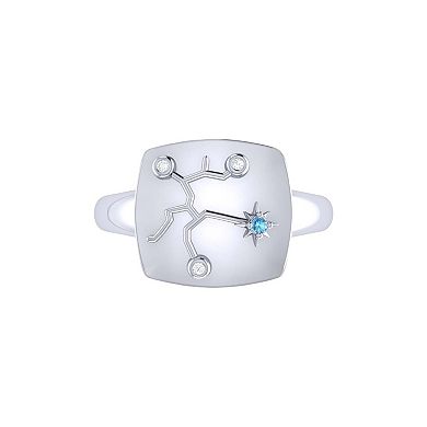 Sagittarius Blue Topaz & Diamond Signet Ring