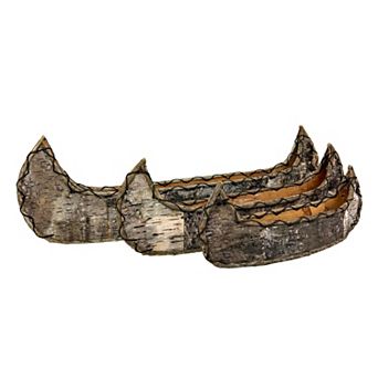 Set of 3 Birch Bark Canoe Statues 36 in Rustic Wood Table Shelf Decor