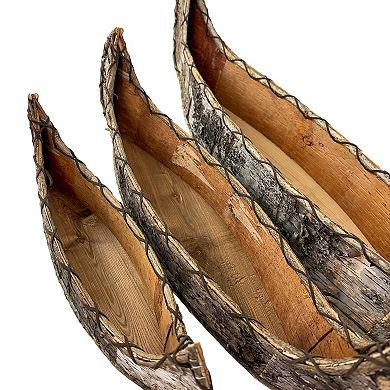 Set of 3 Birch Bark Canoe Statues 36in Rustic Wood Table Shelf Decor