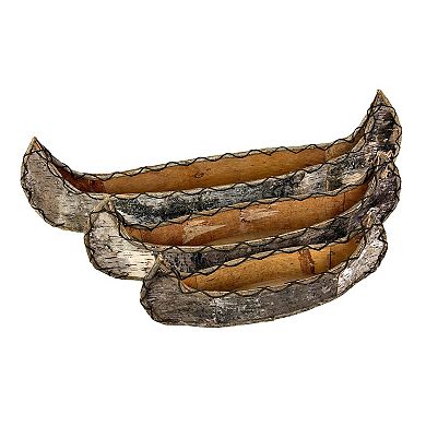 Set of 3 Birch Bark Canoe Statues 36in Rustic Wood Table Shelf Decor