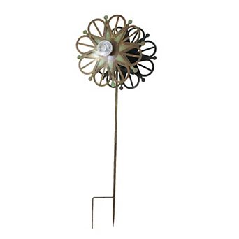 36 Inch Metal Solar LED Kinetic Wind Spinner Outdoor Garden Yard Art Star Flower