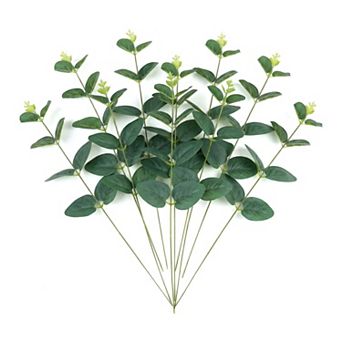 10 pc Artificial Eucalyptus Stems Plastic Greenery Stems for Home Decor 13"H