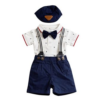Baby Boys Navy Nautical Button-Up and Suspenders Set
