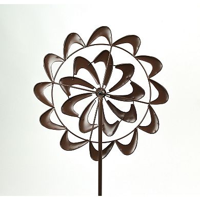 Aged Copper Finish Kaleidoscope Swoosh Kinetic Wind Spinner Garden Stake