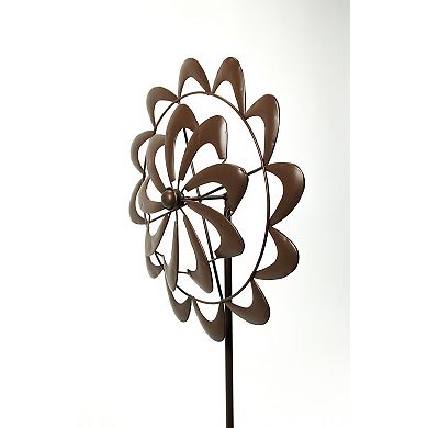 Aged Copper Finish Kaleidoscope Swoosh Kinetic Wind Spinner Garden Stake