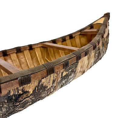 31 in Rustic Wood Canoe Statue Birch Bark Look Tabletop Lodge Cabin Decor