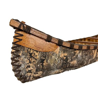 31 in Rustic Wood Canoe Statue Birch Bark Look Tabletop Lodge Cabin Decor