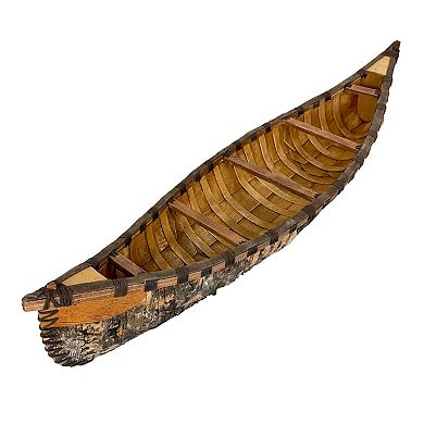 31 in Rustic Wood Canoe Statue Birch Bark Look Tabletop Lodge Cabin Decor