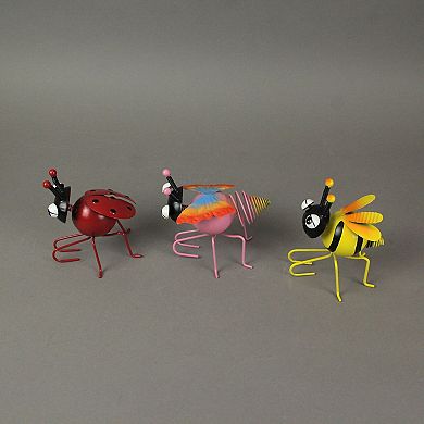 Set / 3 Metal Bug Flower Pot Hanger Decor Bumble Bee Ladybug Butterfly Figurines