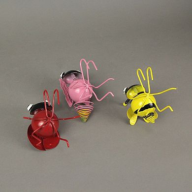 Set / 3 Metal Bug Flower Pot Hanger Decor Bumble Bee Ladybug Butterfly Figurines