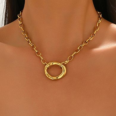 Minimalist Stainless Steel Geometric Circle Necklace for Women Versatile for Work & Everyday Wear