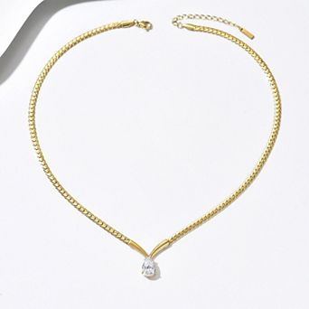 Teardrop Zirconia Curb Chain Necklace for Women, Daily & Versatile Use, Easy to Wear