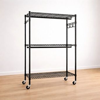 Lufeiya Rolling Heavy Duty Garment Rack with Adjustable Shelves, Double Hanging Rails