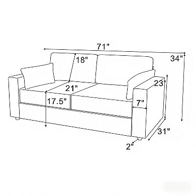 Lufeiya 71 Inch Upholstered Sofa with Deep Seat Cushions, Removable Pillows, Compact Couch