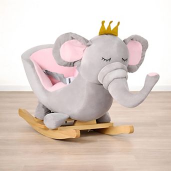 Lufeiya Plush Elephant Rocking Horse Ride-On Toy for Toddlers with Sounds, Wooden Base, Safety Belt