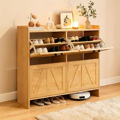 Lufeiya Slim Shoe Cabinet with 4 Flip Drawers for Entryway