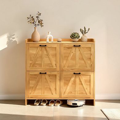 Lufeiya Slim Shoe Cabinet with 4 Flip Drawers for Entryway