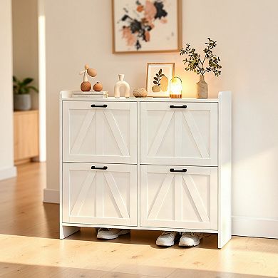 Lufeiya Slim Shoe Cabinet with 4 Flip Drawers for Entryway