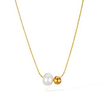 Minimalist Stainless Steel Necklace for Women, Freshwater Pearl Pendant, Versatile for Daily & Party