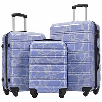 3 pc Hardshell Luggage Sets, Lightweight Printing Luggage Carry on, with TSA Lock & Spinner Wheels
