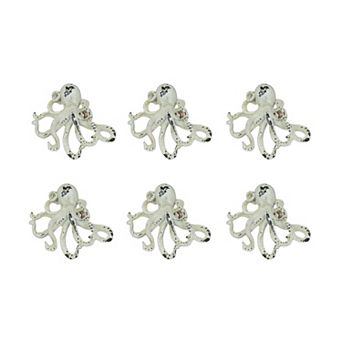 Set of 6 Distressed Finish Coastal White Cast Iron Octopus Drawer Pulls