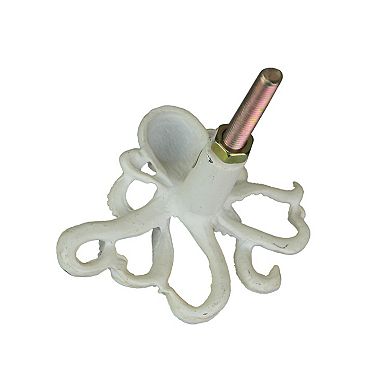 Set of 6 Distressed Finish Coastal White Cast Iron Octopus Drawer Pulls