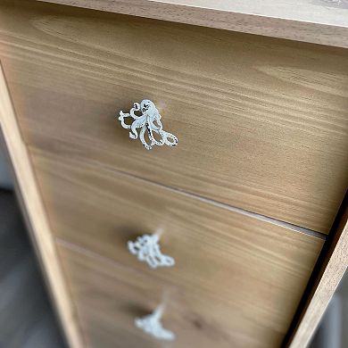 Set of 6 Distressed Finish Coastal White Cast Iron Octopus Drawer Pulls