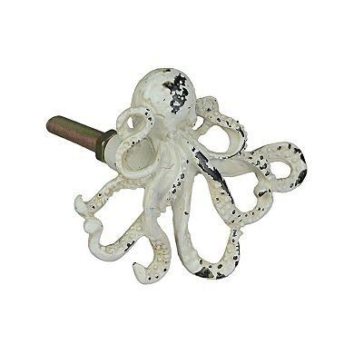 Set of 6 Distressed Finish Coastal White Cast Iron Octopus Drawer Pulls