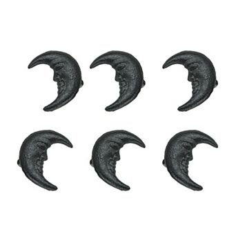 Set of 6 Black Cast Iron Crescent Moon Face Drawer Pull Decorative Cabinet Knobs