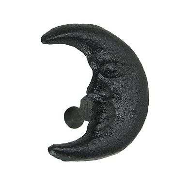 Set of 6 Black Cast Iron Crescent Moon Face Drawer Pull Decorative Cabinet Knobs